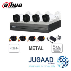 Dahua Kit 4 Canales 5 Megapixeles. 4 Camaras Metálicas de 5 Megapixeles