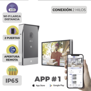 videoportero ip conexión a 2 hilos / con monitor wi fi para interior / frente de calle ip65 uso en exterior debe tener protección / cámara 3 megapíxel / llamada a la app / apertura remota / apertura de 1 puerta y un 1 porton