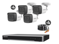 kit turbohd 5 megapixel / dvr 4 canales / 4 cámaras de 5 megapixel con micrófono integrado / 4 cables 18 metros / fuente de poder profesional