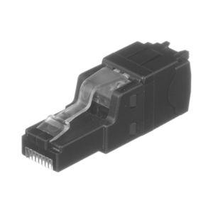 plug rj45 utp, instalación recta, terminación en campo certificable, compatible con cat5e, cat6 y cat6a, color negro