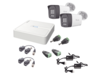 kit hilook audio bidireccional turbohd 1080p / dvr 4 canales / 2 cámaras bala (exterior) con bocina y microfóno integrado / 2 fuentes de poder / accesorios
