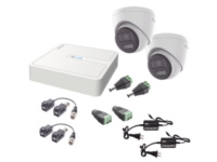 kit hilook audio bidireccional turbohd 1080p / dvr 4 canales / 2 cámaras turret (exterior) con bocina y microfóno integrado / 2 fuentes de poder / accesorios