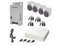 kit hilook audio bidireccional turbohd 1080p / dvr 4 canales / 4 cámaras eyeball (exterior) con bocina y microfóno integrado / 1 fuente de poder / accesorios