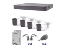kit turbohd 1080p / dvr 4 canales / 4 cámaras bala policarbonato con audio integrado (exterior 2.8 mm) / transceptores / conectores / fuente de poder profesional