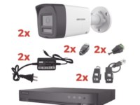 kit audio bidireccional turbohd 1080p / dvr 4 canales / 2 cámaras bala (exterior) con bocina y microfóno integrado / 2 fuentes de poder / accesorios