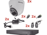 kit audio bidireccional turbohd 1080p / dvr 4 canales / 2 cámaras eyeball (exterior) con bocina y microfóno integrado / 2 fuentes de poder / accesorios
