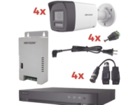 kit audio bidireccional turbohd 1080p / dvr 4 canales / 4 cámaras bala (exterior) con bocina y microfóno integrado / 1 fuente de poder / accesorios