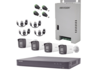 kit audio bidireccional turbohd 4k 3k / dvr 4 canales 4k / 4 cámaras bala (exterior) con bocina y microfóno integrado 3k / 1 fuentes de poder / accesorios