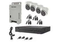 kit hilook audio bidireccional turbohd 1080p / dvr metalico 4 canales / 4 cámaras eyeball (exterior) con bocina y microfóno integrado / 1 fuente de poder / accesorios
