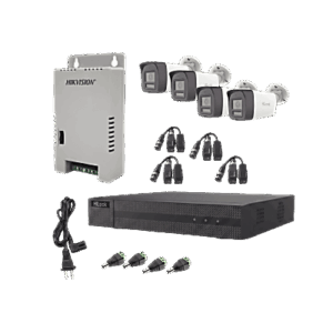 kit hilook audio bidireccional turbohd 1080p / dvr metalico 4 canales / 4 cámaras bala (exterior) con bocina y micrófono integrado / 1 fuente de poder / accesorios